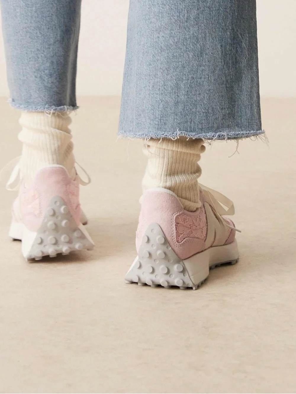New Balance Women’s Pastel Pink Lace-Overlay Sneakers